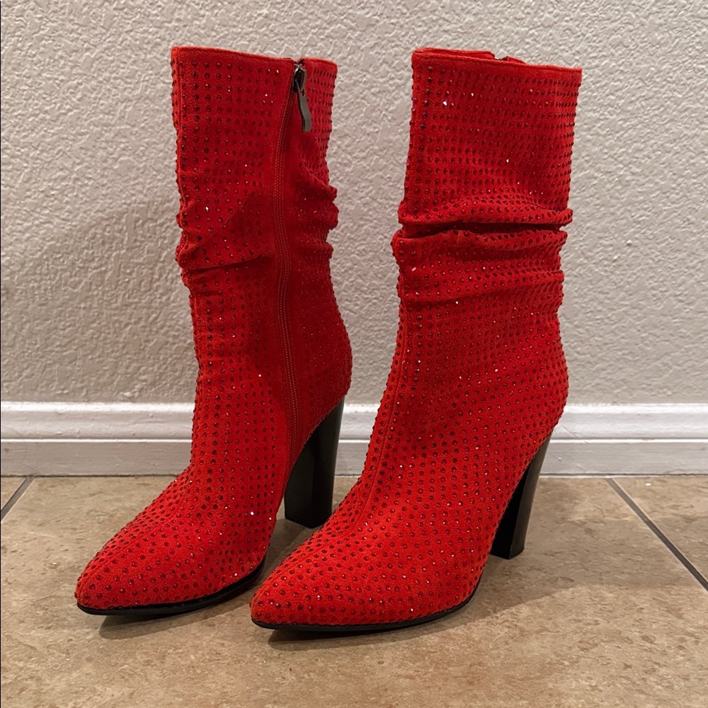 Elegant Red Rhinestone Women's Boots - Picture 2 of 6